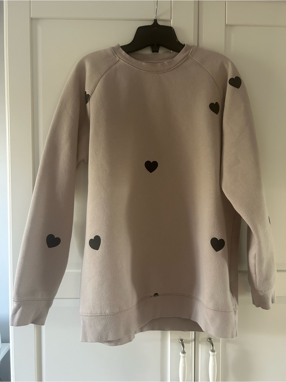 Brunette the Label Crewneck Heart-Print Sweatshirt in Taupe